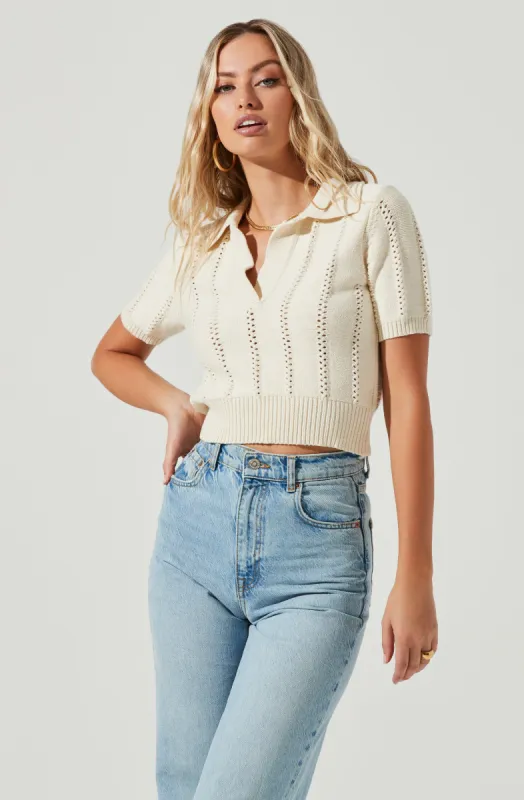 Cambria Pointelle Knit Short Sleeve Sweater sold by Astr
