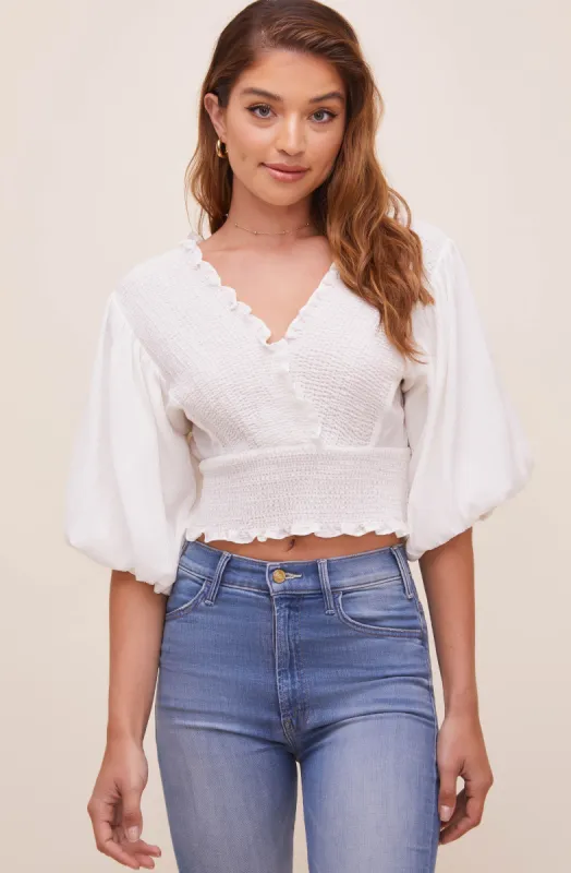 Ginny Smocked Bubble Sleeve Top sold by Astr