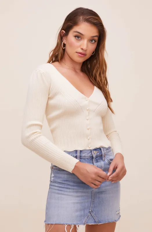 Dita Pearl Button Cardigan sold by Astr