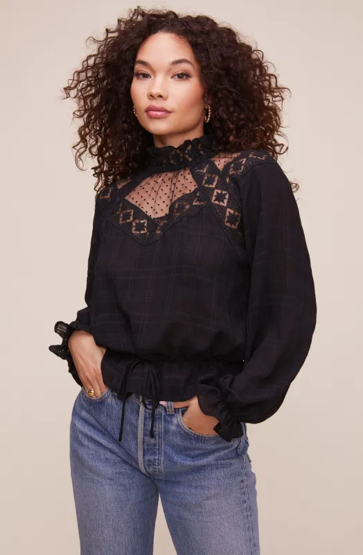 Marisol Lace Mock Neck Top made by Astr
