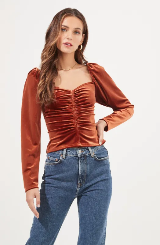 Vanya Ruched Velvet Top sold by Astr