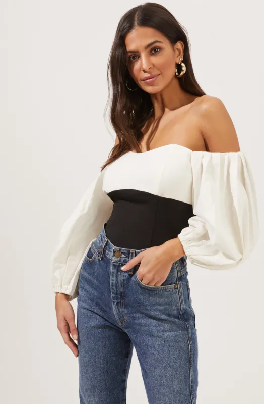 Off The Shoulder Long Sleeve Bodysuit sold by Astr
