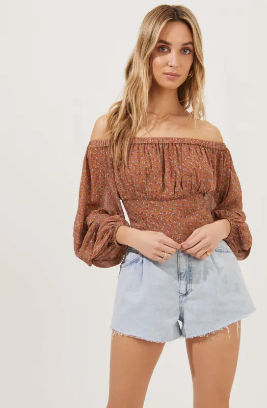 Off The Shoulder Cropped Volume Sleeve Top made by Astr