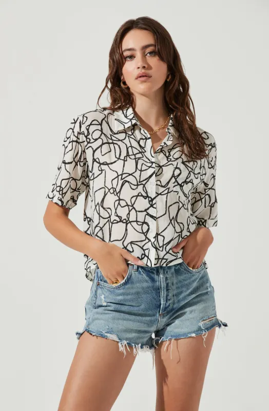 Chrysanthe Abstract Print Button Down Short Sleeve Top sold by Astr