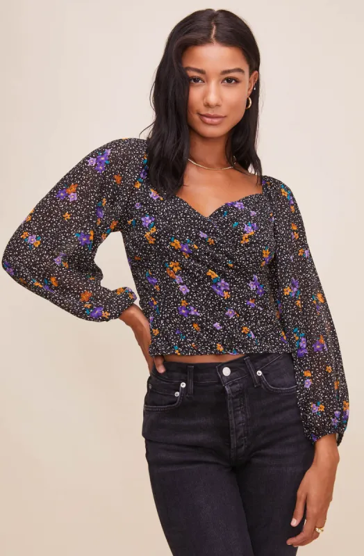 Shirred Long Sleeve Floral Smocked Top sold by Astr