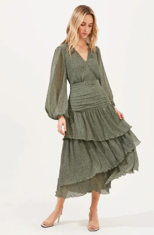 Long Sleeve Ruched Ruffle Maxi sold by Astr