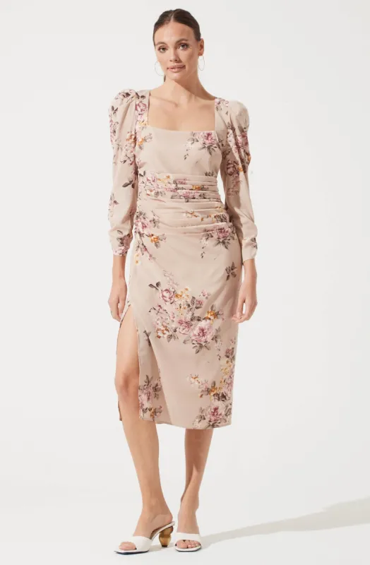Long Sleeve Ruched Floral Midi sold by Astr