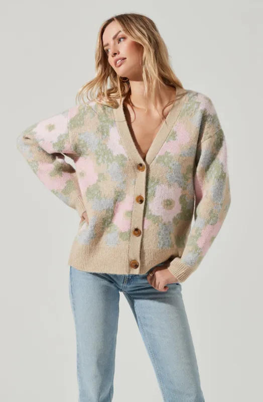 Rosette Floral Contrast Button Cardigan sold by Astr