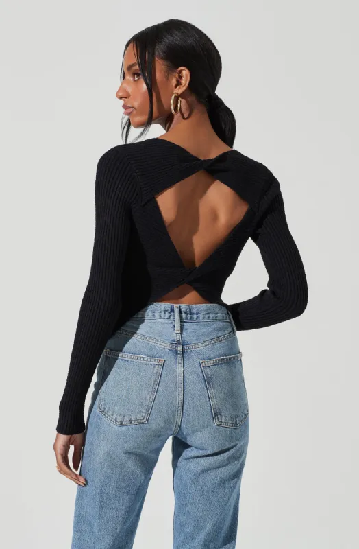 Lynette Ribbed Knit Open Back Sweater sold by Astr