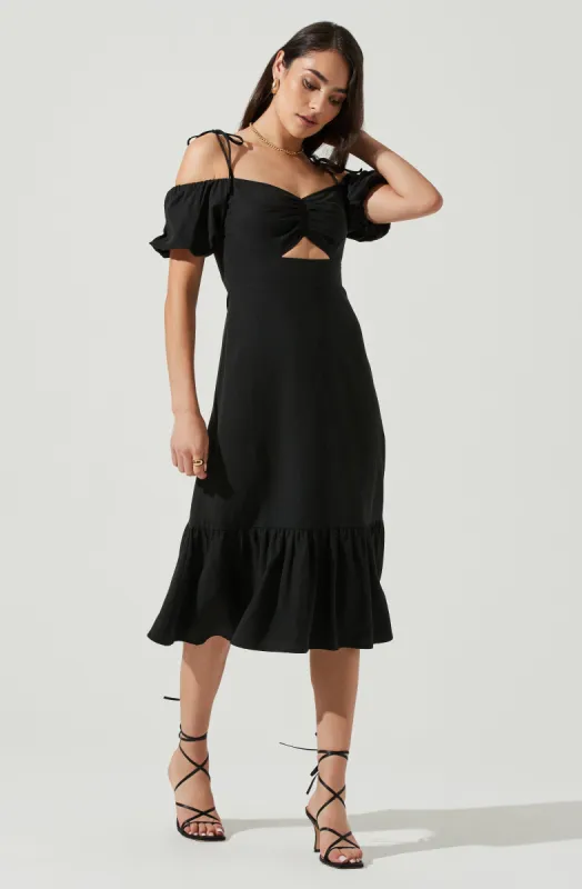 Aleda Cold Shoulder Cutout Midi Dress sold by Astr