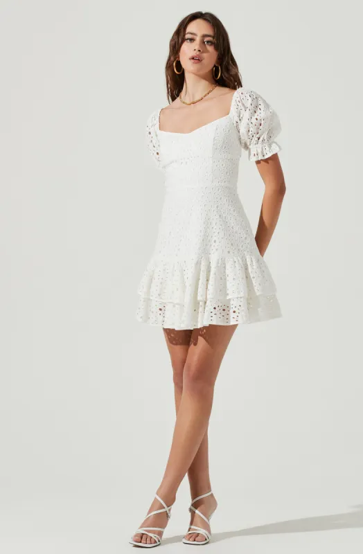Roseville Pointelle Puff Sleeve Mini Dress sold by Astr