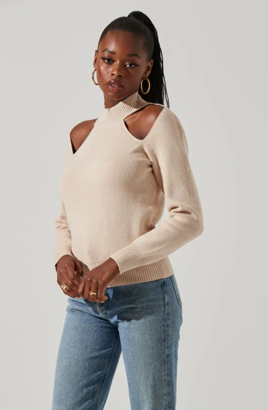 Hilary Shoulder Cutout Ribbed Knit Sweater sold by Astr