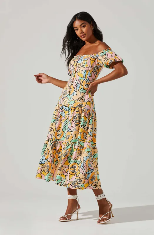 Saveria Tropical Off Shoulder Maxi Dress made by Astr