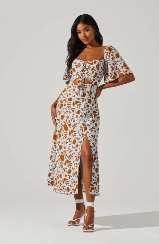 Lace Up Flutter Sleeve Cut Out Midi Dress sold by Astr