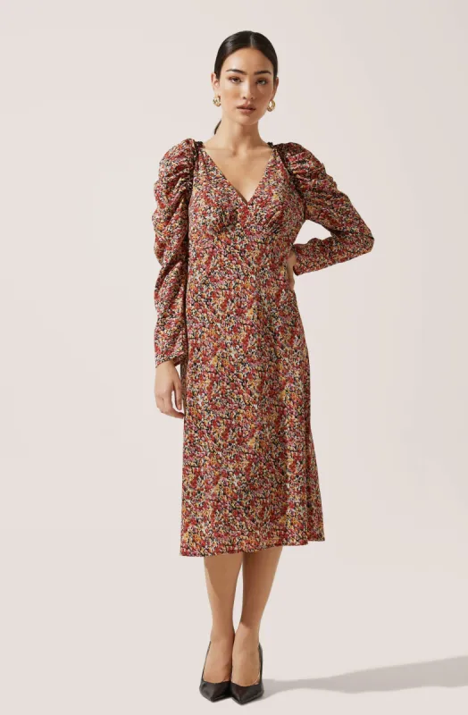Ruched Sleeve Floral Midi sold by Astr