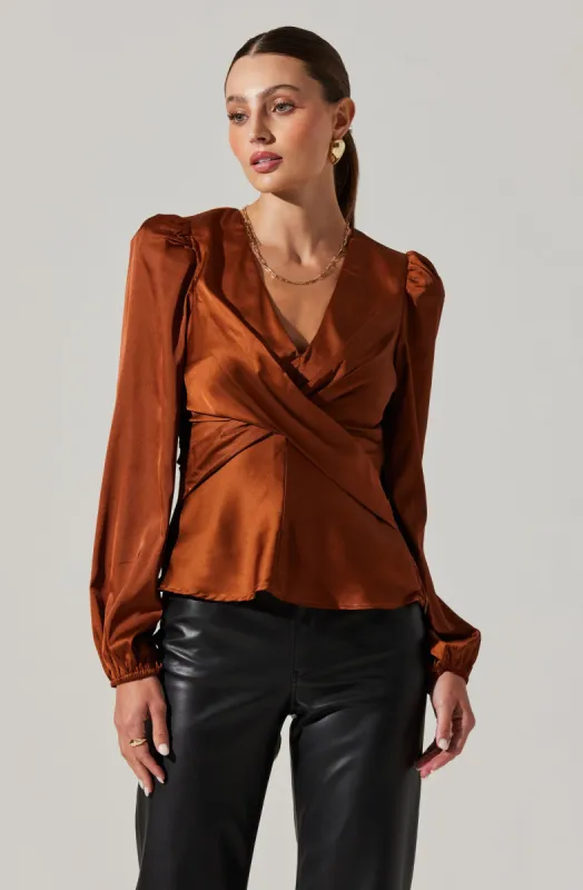 Long Sleeve Center Pleat Puff Sleeve Top sold by Astr