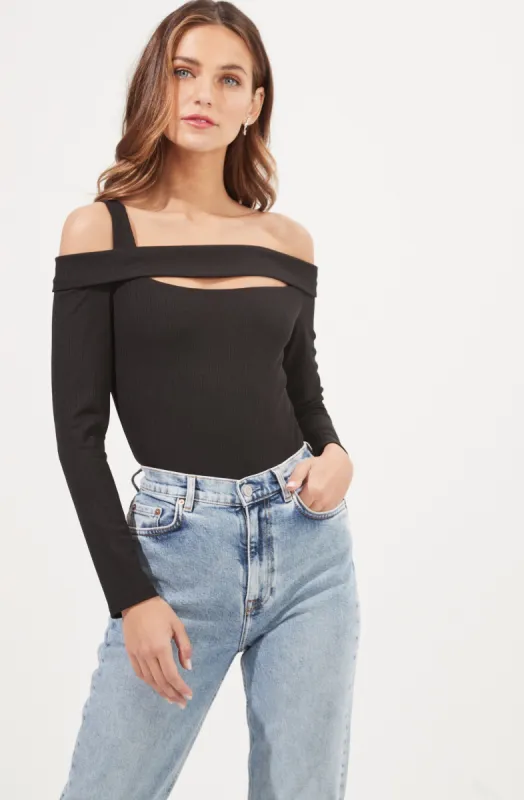 Umi Off Shoulder Cutout Long Sleeve Bodysuit sold by Astr