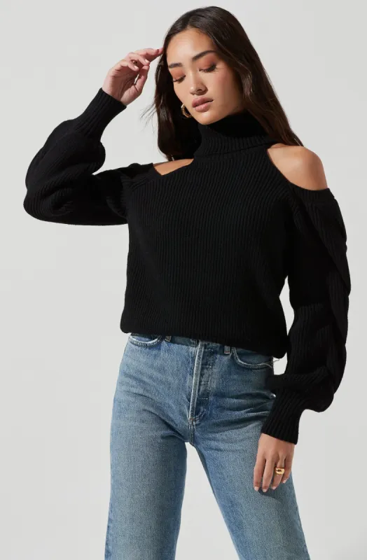 Rhoswen Cold Shoulder Cutout Turtleneck Sweater sold by Astr
