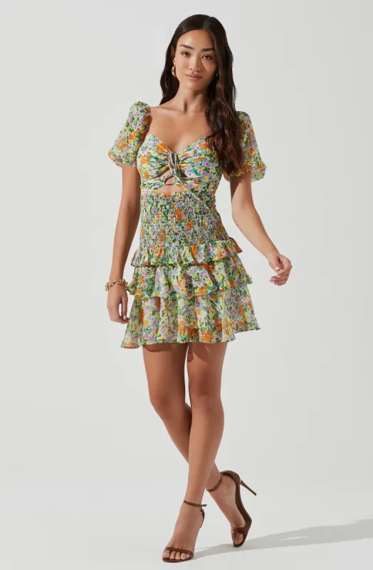 Garland Floral Ruffle Puff Sleeve Mini Dress made by Astr
