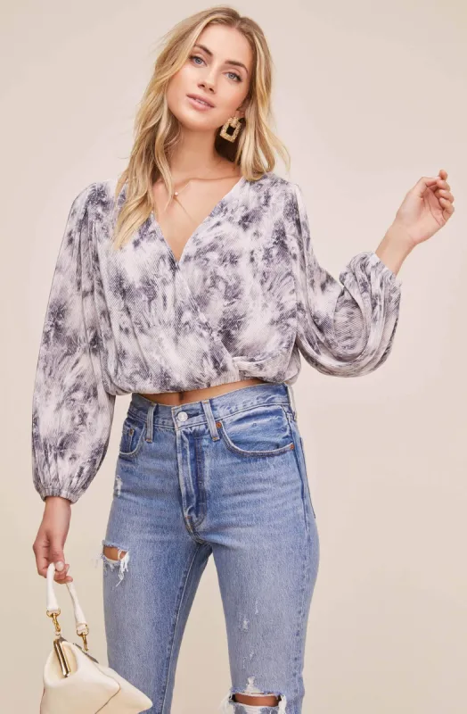 Pleated Surplice Long Sleeve Top sold by Astr