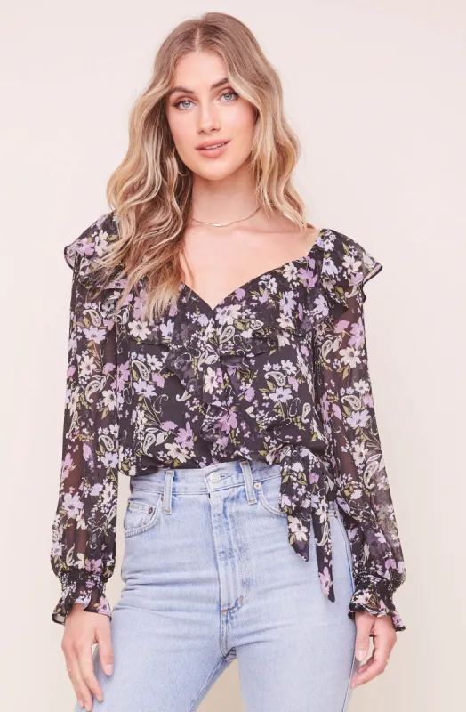 Persephone Floral Wrap Bodysuit sold by Astr