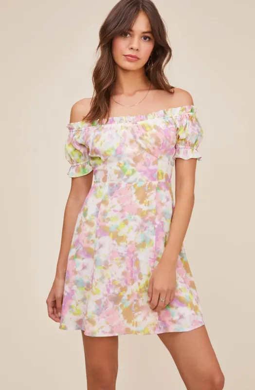Imagine Tie Dye Off Shoulder Dress made by Astr