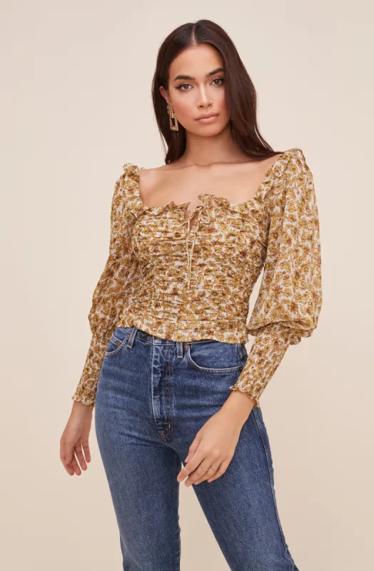 Square Neck Ruched Floral Top sold by Astr
