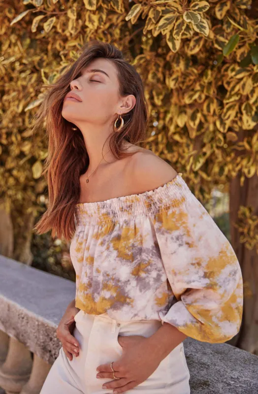 In a Daze Off Shoulder Tie Dye Top sold by Astr