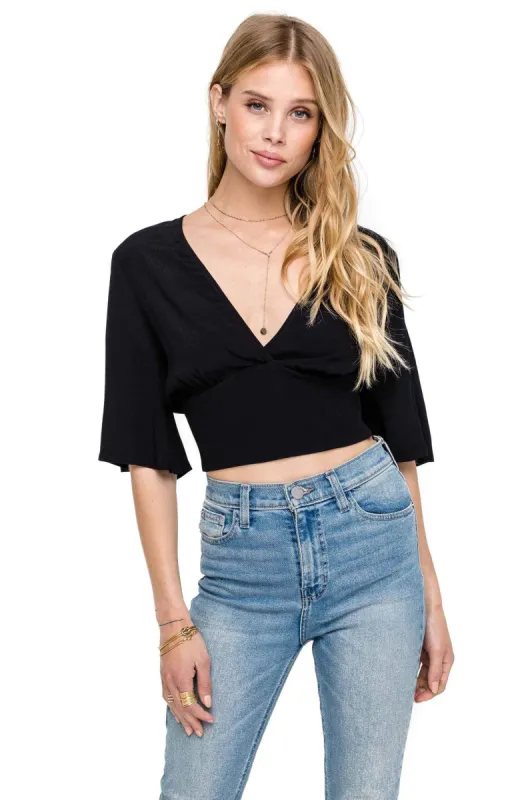 Flared Sleeve Banded Crop Top sold by Astr