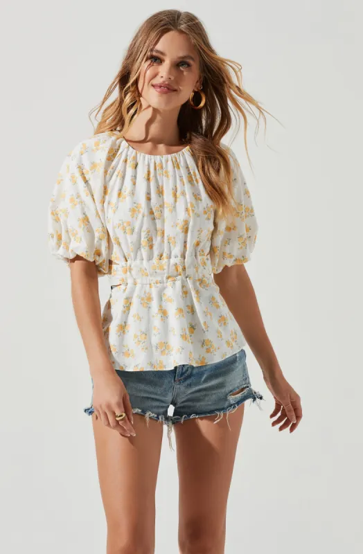 Vendetti Floral Cutout Puff Sleeve Top sold by Astr