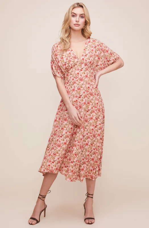 Dolman V Neck Floral Midi Dress sold by Astr