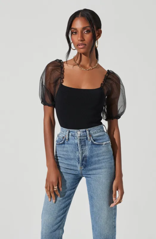Darling Sheer Puff Sleeve Bodysuit sold by Astr