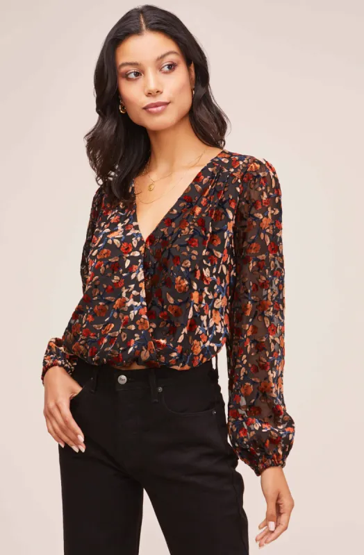 Lourdes Burnout Velvet Floral Top sold by Astr