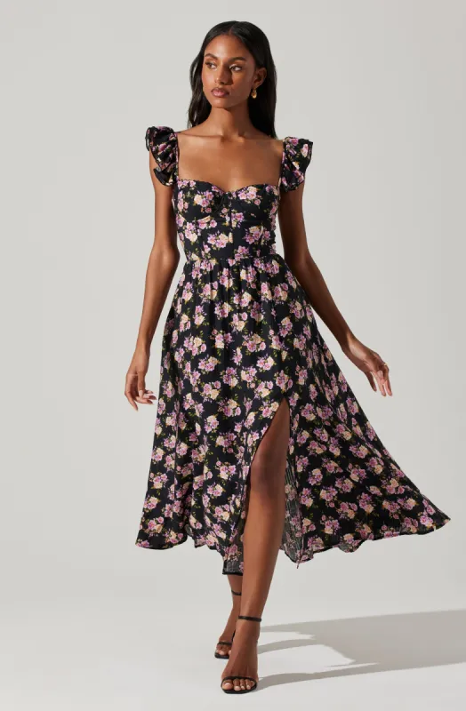 Wedelia Floral Bustier Ruffle Midi Dress sold by Astr