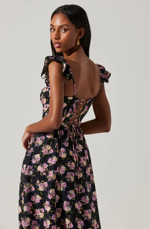 wedelia floral bustier ruffle midi dress Astr | Dresses | Wedelia Floral Bustier Ruffle Midi Dress Astr Small