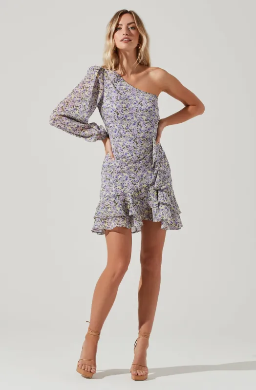 Cara Floral One Sleeve Ruffle Mini Dress made by Astr