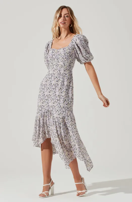 Micaela Floral Puff Sleeve Midi Dress sold by Astr