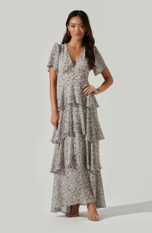 Tayla Floral Chiffon Ruffle Maxi Dress sold by Astr