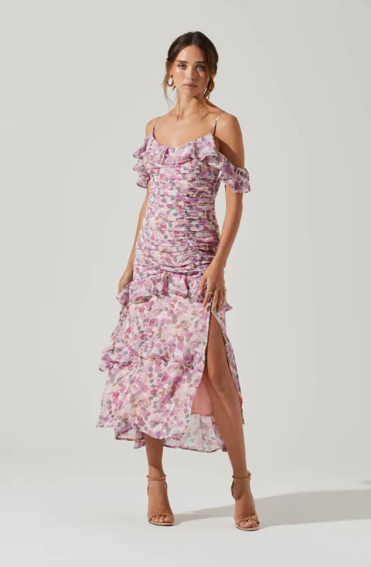 Daisy Dell Floral Ruffle Cold Shoulder Midi Dress sold by Astr