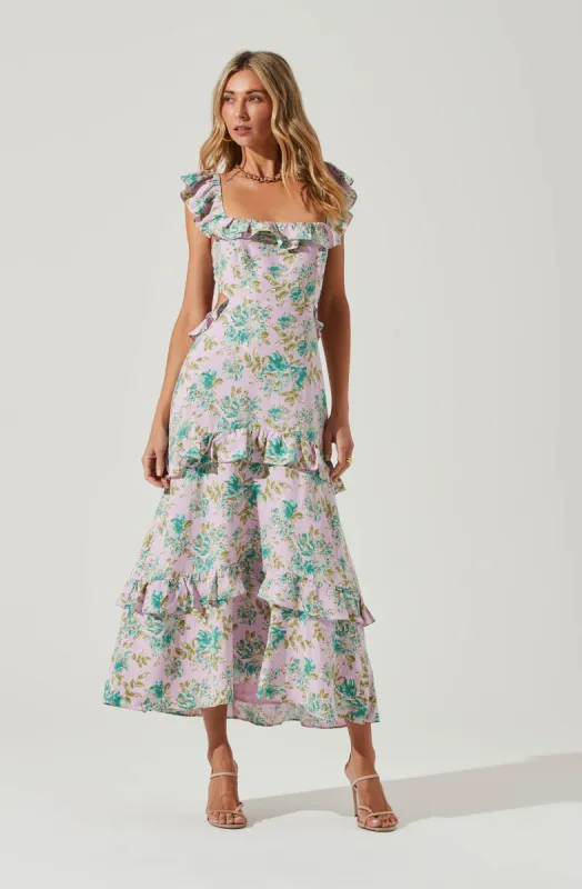 Lysette Floral Ruffle Cutout Maxi Dress sold by Astr