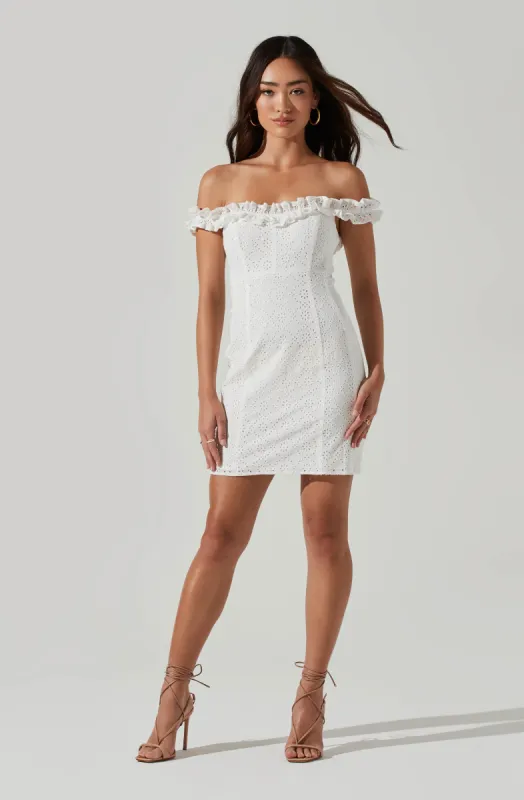 Renanta Pointelle Ruffle Trim Mini Dress sold by Astr