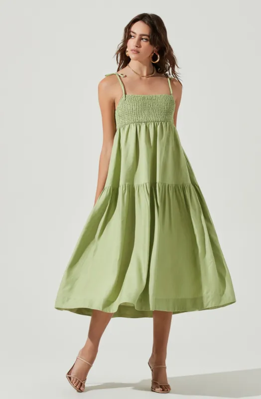 Marlene Square Neck Smocked Midi Dress sold by Astr