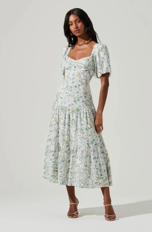 Baldwin Floral Print Puff Sleeve Midi Dress made by Astr