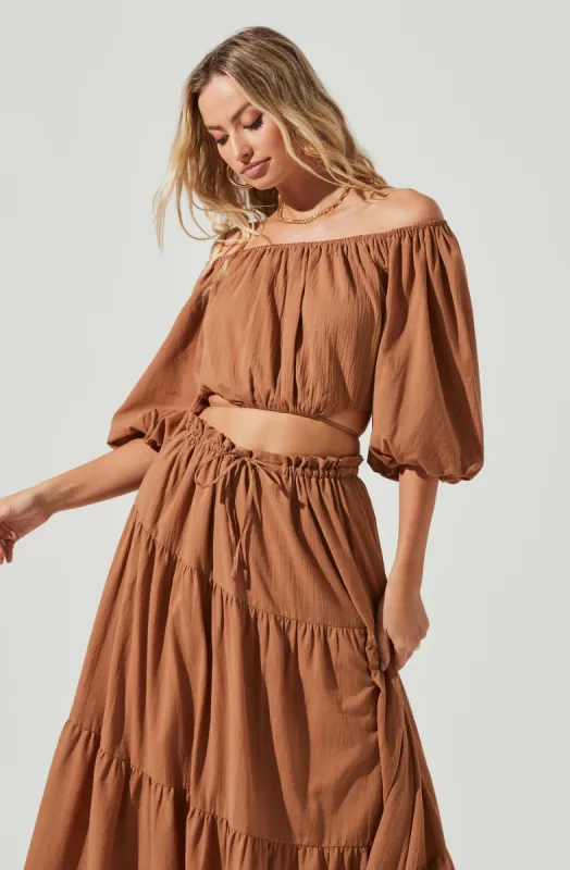 Balboa Off Shoulder Tie Waist Crop Top sold by Astr