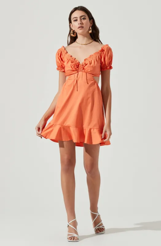 Verana Cutout Puff Sleeve Ruffle Mini Dress sold by Astr