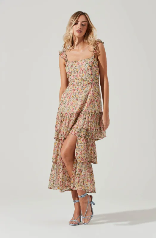 Tie Back Ruffle Floral Maxi Dress sold by Astr