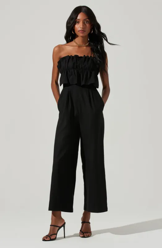 Ruffle Bust Tie Back Jumpsuit sold by Astr