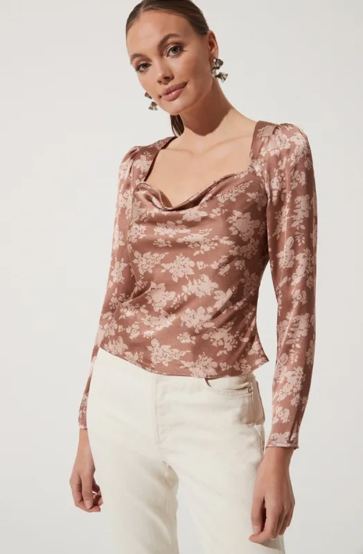 Floral Long Sleeve Back Cutout Top sold by Astr