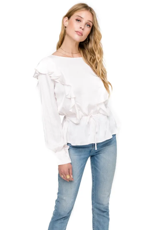 Silky Ruffle Tie Waist Blouse sold by Astr