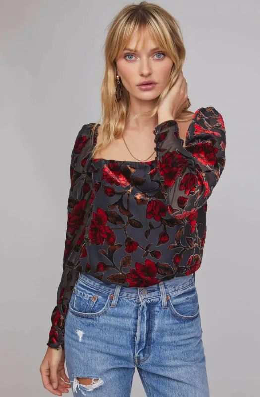 Demetria Floral Print Velvet Bodysuit sold by Astr